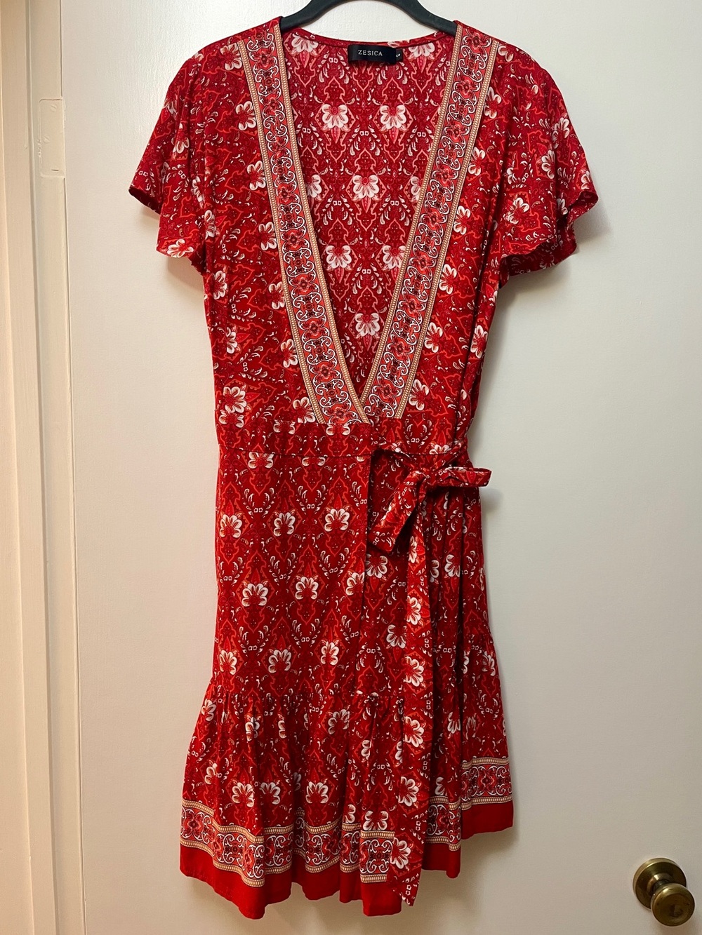 Red Printed Short Wrap Dress